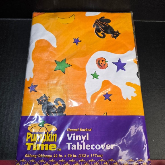 Pumpkin Time Other - Pumpkin Time Tablecloth Unisex 52x70 Orange Halloween Ghost Cat Vinyl Oblong